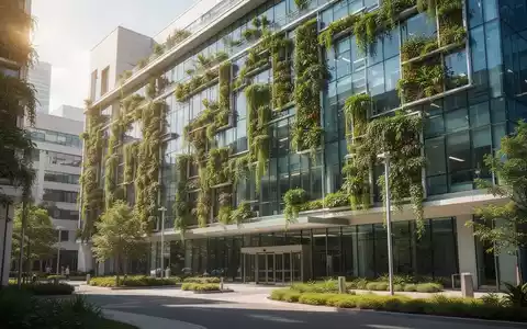 Moderne Spitalarchitektur mit integrierten Fassadenbegrünungen an einem sonnigen Tag. - Foto: über boerse-global.de