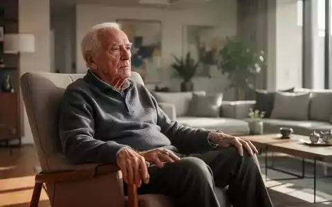 Ein nachdenklicher älterer Mann sitzt in einem hellen, modern eingerichteten Wohnzimmer in einem Sessel. - Foto: über boerse-global.de