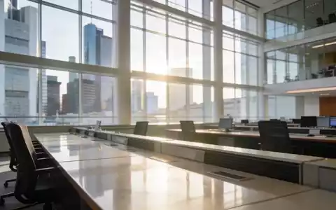 Leere, moderne Arbeitsplätze an der Frankfurter Börse bei natürlichem Tageslicht. - Foto: über boerse-global.de