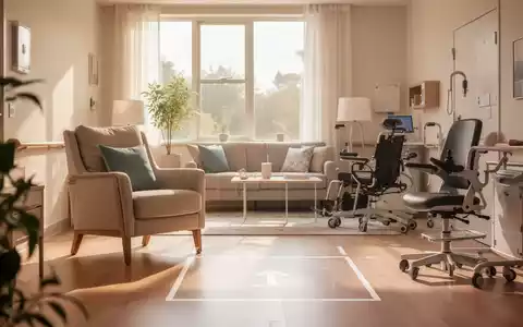 Ein helles, modern und barrierefrei gestaltetes Wohnzimmer mit ergonomischen Möbeln in einer freundlichen, wohnlichen Atmosphäre. - Foto: über boerse-global.de