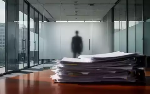 Ein minimalistischer Flur in einem modernen Behördengebäude mit unkenntlichen Aktenstapeln und einer Glaswand. - Foto: über boerse-global.de