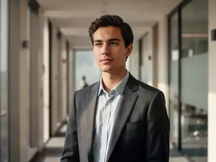 Eine selbstbewusste Person in einem modernen Büroflur, die sich ruhig auf eine soziale Situation vorbereitet. - Foto: über boerse-global.de