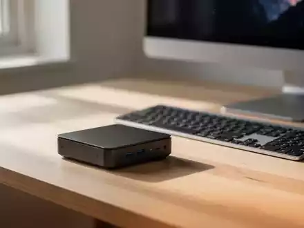 Ein kompakter Mini-PC auf einem modernen Schreibtisch in einem hellen Büro. - Foto: über boerse-global.de