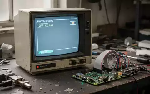 Ein Raspberry Pi 4 ist mit einem alten Röhrenmonitor verbunden, der auf einer Werkbank in einer Industrieumgebung steht. - Foto: über boerse-global.de