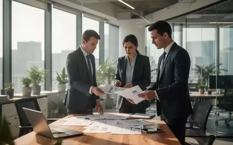 Zwei Fachkräfte in einem modernen Bürogebäude bei einem professionellen Beratungsgespräch an einem Schreibtisch. - Foto: über boerse-global.de