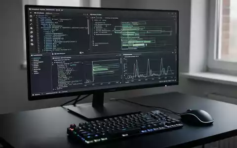 Moderner Arbeitsplatz mit sauberer Code-Oberfläche auf hochauflösendem Monitor in einem sanft beleuchteten, professionellen Büro. - Foto: über boerse-global.de