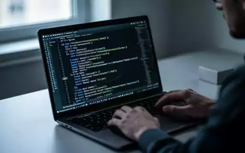 Ein Softwareentwickler arbeitet an einem Laptop mit komplexem Kernel-Code in einem modern eingerichteten Büro. - Foto: über boerse-global.de