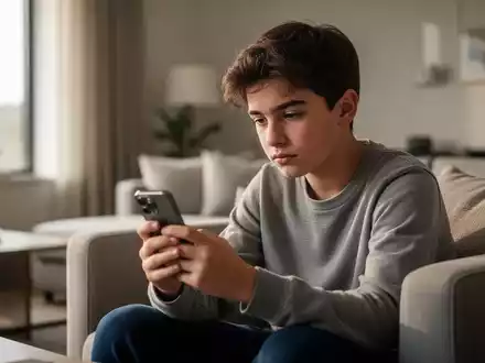 Ein nachdenklicher Jugendlicher mit einem Smartphone in einem hellen, modern eingerichteten Raum. - Foto: über boerse-global.de