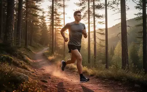 Eine Person beim Joggen auf einem Waldweg während der goldenen Stunde zur Veranschaulichung sportlicher Aktivität. - Foto: über boerse-global.de