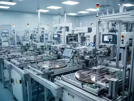 Moderne Fertigungsanlage für Halbleiter in einem Reinraum mit spezialisierten Maschinen zur Chip-Produktion. - Foto: über boerse-global.de