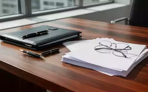 Schreibtisch in einer Anwaltskanzlei mit einer leeren Aktenmappe, einem Füllfederhalter und einer Lesebrille. - Foto: über boerse-global.de