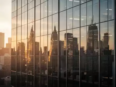 Moderne Glasfassade eines Bürogebäudes in einem Finanzviertel bei Sonnenuntergang. - Foto: über boerse-global.de