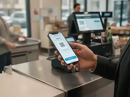 Ein Kunde scannt einen Barcode auf seinem Smartphone an einer Ladenkasse für eine digitale Transaktion. - Foto: über boerse-global.de