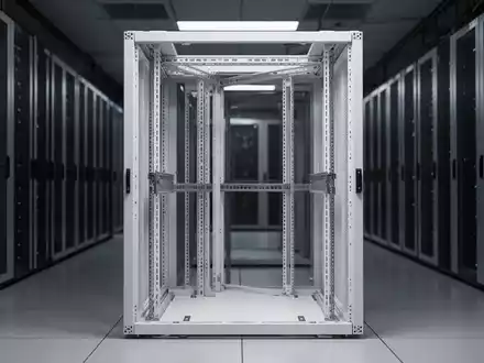 Ein weißes 48U-Server-Rack in einem modernen Rechenzentrum mit professioneller Ausleuchtung. - Foto: über boerse-global.de