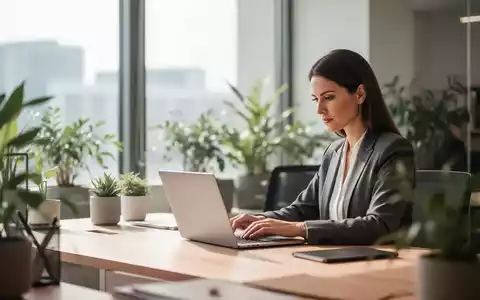 Eine Personalverantwortliche arbeitet an einem Laptop in einem modernen, hellen Büro. - Foto: über boerse-global.de