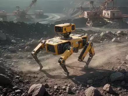 Ein vierbeiniger Roboter inspiziert das raue Gelände einer Kupfermine bei natürlichem Tageslicht. - Foto: über boerse-global.de