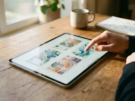 Ein Tablet auf einem Holztisch zeigt digitale Designentwürfe für neue Euro-Banknoten zur öffentlichen Abstimmung. - Foto: über boerse-global.de
