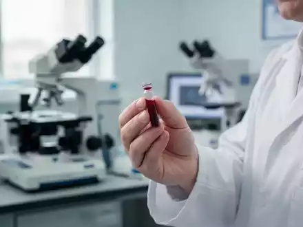 Ein Wissenschaftler hält ein medizinisches Probenröhrchen mit Blut in einem hellen, professionellen Laborumfeld. - Foto: über boerse-global.de
