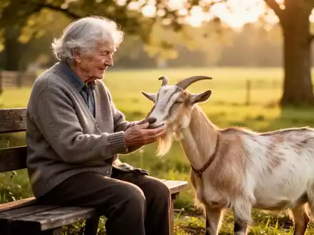 Ein älterer Mensch mit Demenz streichelt auf einem Bauernhof ein Tier im Rahmen eines tiergestützten Therapieangebots. - Foto: über boerse-global.de