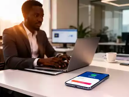 Ein Unternehmer arbeitet an einem Laptop in einem modernen Büro, um digitale Zahlungsprozesse zu verwalten. - Foto: über boerse-global.de