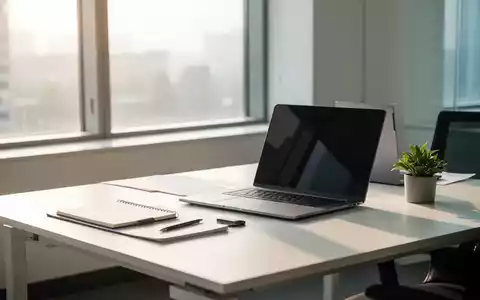 Ein heller, moderner Büroarbeitsplatz mit Laptop und Notizbuch in einer ruhigen, professionellen Atmosphäre. - Foto: über boerse-global.de