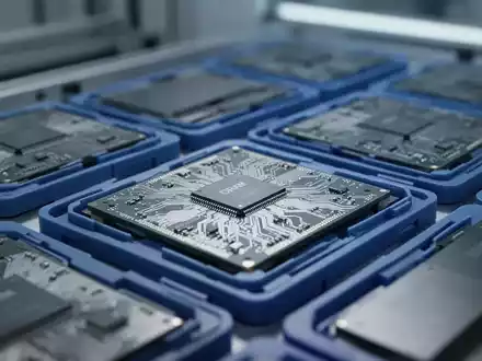 Nahaufnahme von Speicherchips in einer modernen Fertigungsanlage für Halbleiter. - Foto: über boerse-global.de