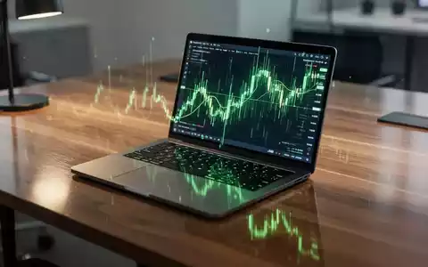 Ein moderner Schreibtisch mit einem Laptop, auf dem abstrakte grüne Finanzmarktkurse zu sehen sind. - Foto: über boerse-global.de