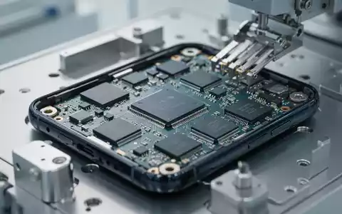 Detailaufnahme einer hochmodernen Smartphone-Platine mit Mikrochips und Prozessoreinheiten in einer sauberen Laborumgebung. - Foto: über boerse-global.de