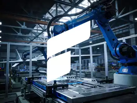 Abstraktes Bild einer hochmodernen industriellen Fertigungshalle mit dramatischer Beleuchtung. - Foto: über boerse-global.de