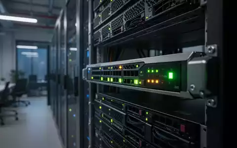 Ein beleuchteter Serverraum mit Fokus auf die Hardware-Indikatoren einer Netzwerkinfrastruktur. - Foto: über boerse-global.de