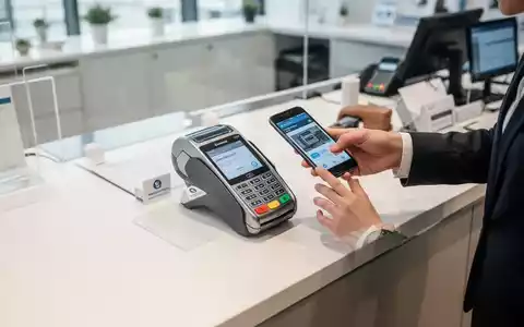Eine Person bezahlt kontaktlos an einem modernen, digitalen Kassenterminal in einem hellen Geschäftsumfeld. - Foto: über boerse-global.de