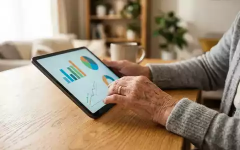 Ein älterer Mensch betrachtet Finanzdiagramme auf einem Tablet an einem hellen Schreibtisch. - Foto: über boerse-global.de