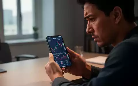 Eine besorgte Person blickt nachdenklich auf ein Smartphone, während sie vor einem Computerbildschirm in einem modernen Büro sitzt. - Foto: über boerse-global.de