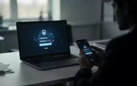 Ein verschwommener Laptop-Bildschirm und ein Smartphone in einem modernen Büro als Symbol für Cyber-Sicherheitsrisiken. - Foto: über boerse-global.de