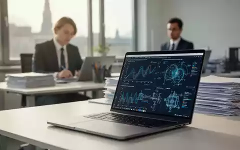 Ein moderner Schreibtisch in einer deutschen Behörde mit einem Laptop, der komplexe Infrastrukturdaten anzeigt. - Foto: über boerse-global.de