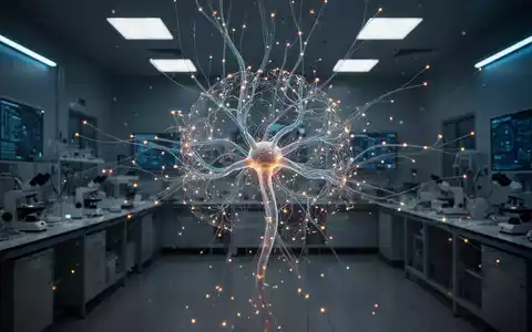 Ein leuchtendes, abstraktes Modell eines neuronalen Netzwerks in einem modernen, abgedunkelten Labor. - Foto: über boerse-global.de