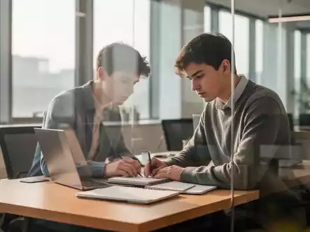 Ein junger Erwachsener arbeitet konzentriert an einem Laptop in einem hellen, modernen Büro. - Foto: über boerse-global.de