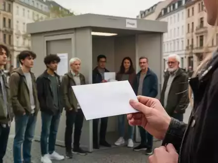Menschen vor einem Wahllokal in Berlin, die sich auf die Stimmabgabe vorbereiten. - Foto: über boerse-global.de