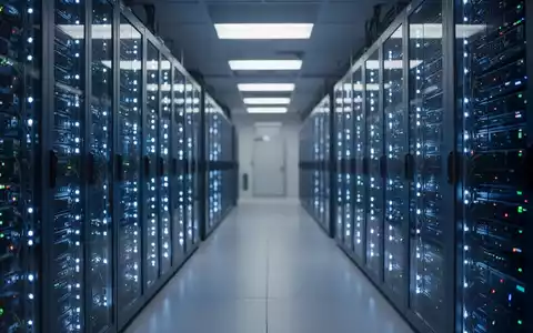 Reihen von leuchtenden Server-Racks in einem modernen Rechenzentrum als Symbol für KI-Leistungsfähigkeit. - Foto: über boerse-global.de