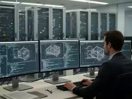 Ein Software-Ingenieur arbeitet in einem modernen Büro an komplexen KI-Workflows auf mehreren Bildschirmen. - Foto: über boerse-global.de