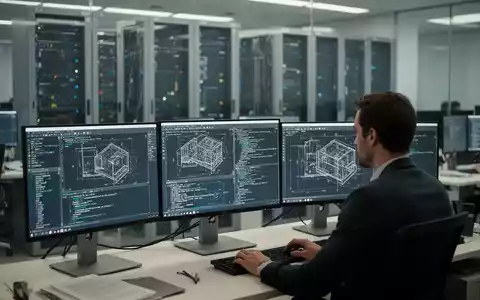 Ein Software-Ingenieur arbeitet in einem modernen Büro an komplexen KI-Workflows auf mehreren Bildschirmen. - Foto: über boerse-global.de