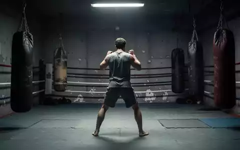 Ein minimalistisch eingerichteter Kampfsportraum mit Boxsäcken und schattiger Beleuchtung, in dem eine Person trainiert. - Foto: über boerse-global.de