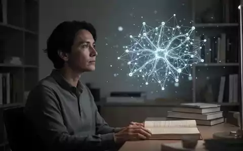 Eine Person betrachtet in einem minimalistisch beleuchteten Raum eine abstrakte, leuchtende Visualisierung eines neuronalen Netzwerks. - Foto: über boerse-global.de