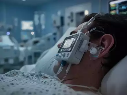Medizinisches Gerät zur Vagusnerv-Stimulation am Ohr eines Patienten auf einer Intensivstation. - Foto: über boerse-global.de