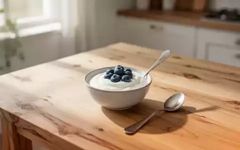Eine Schale mit Joghurt und frischen Blaubeeren auf einem Holztisch bei natürlichem Tageslicht. - Foto: über boerse-global.de