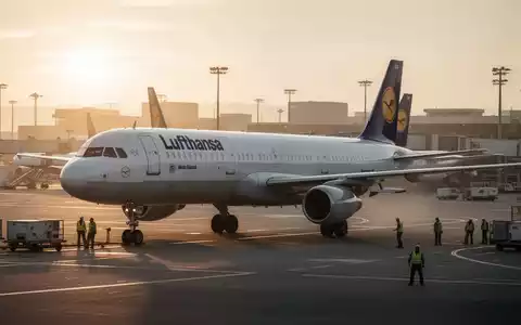 Ein Lufthansa-Flugzeug steht auf dem Rollfeld eines Flughafens während der Abenddämmerung. - Foto: über boerse-global.de