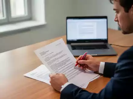Ein Beamter in einem modernen Büro prüft sorgfältig ein Dokument auf einem Schreibtisch. - Foto: über boerse-global.de