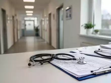 Ein medizinischer Arbeitsplatz mit Stethoskop und Patientenakten in einer modernen Arztpraxis. - Foto: über boerse-global.de