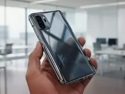Ein modernes Smartphone mit gebogenem Glasgehäuse und Metallrahmen in einer Hand vor einem hellen, minimalistischen Hintergrund. - Foto: über boerse-global.de