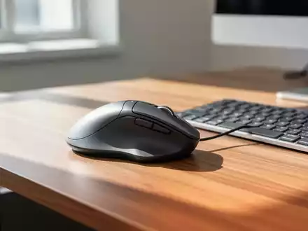 Ein ergonomischer Arbeitsplatz mit einer speziellen Computermaus für Linkshänder auf einem Schreibtisch. - Foto: über boerse-global.de